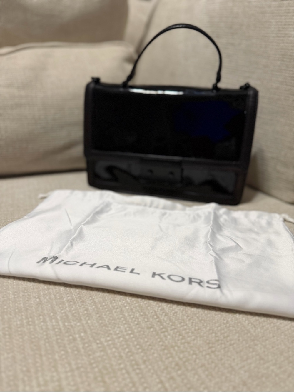 Authentic Michael Kors Black Patent Leather Top-Handle Satchel
